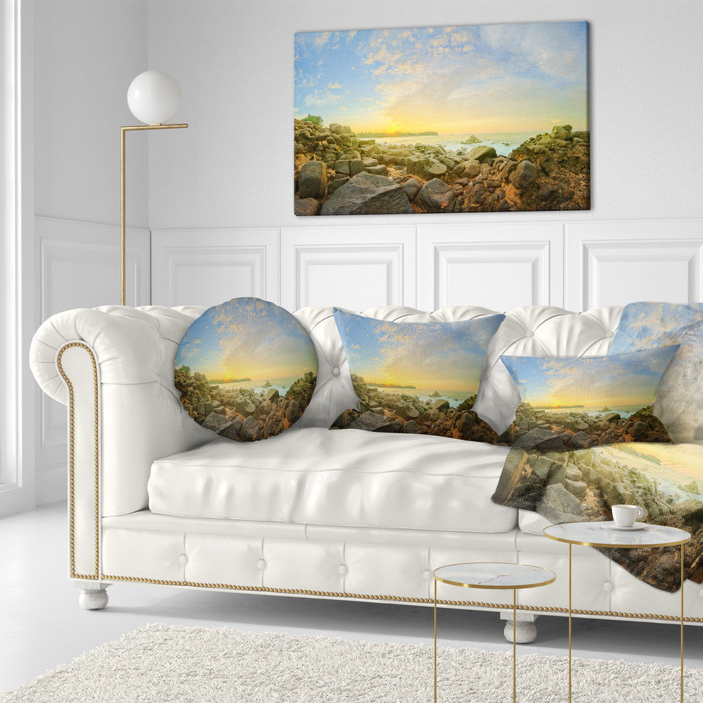 Rocky Untouched Romantic Seashore Seashore Throw Pillow, 12"x20"