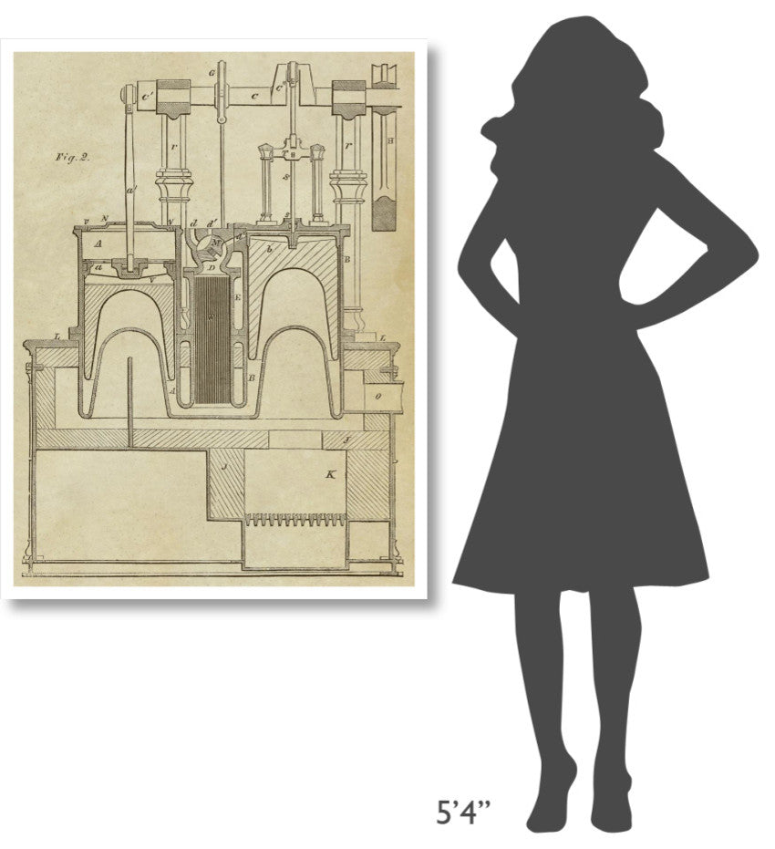 "Steam Power Piston Chamber Cutaway" Digital Paper Print by Inventions, 35"x46"