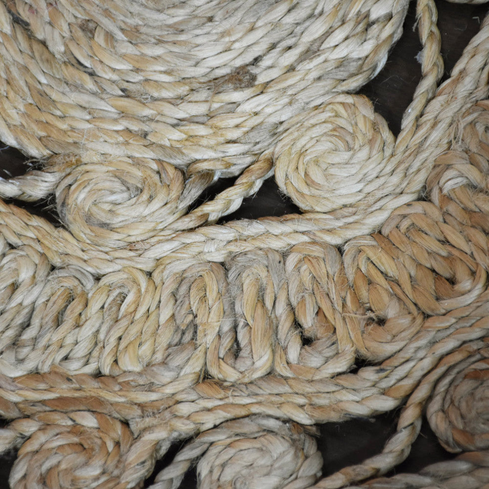 HAND WOVEN JUTE ECO-FRIENDLY SOLID AREA RUGS , Beige, Oriental, Outdoor Indoor, [Round] 5'x5'