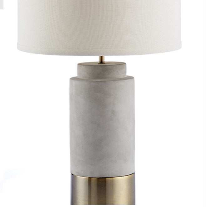Elegant Gray Concrete Brass Table Lamp Cylinder Round Gold White Cement