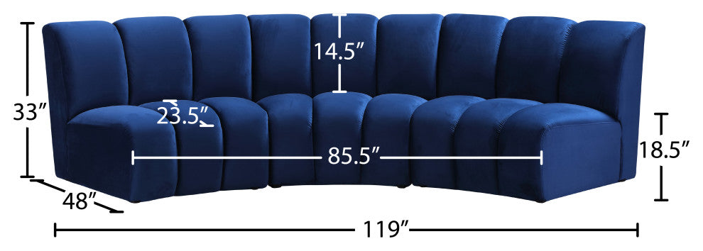 Infinity Channel Tufted Velvet Modular Chair, Navy, 3 Piece