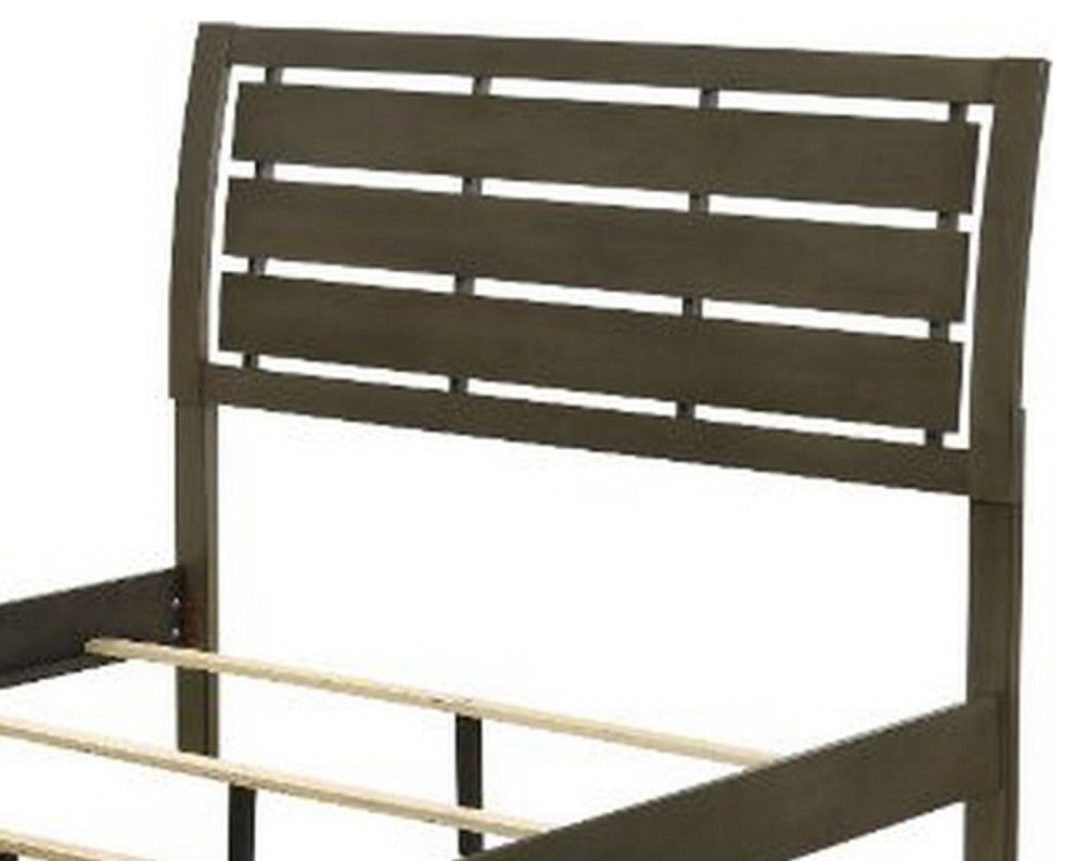 Benzara BM252738 Queen Bed With Slatted Panel Headboard, Brown