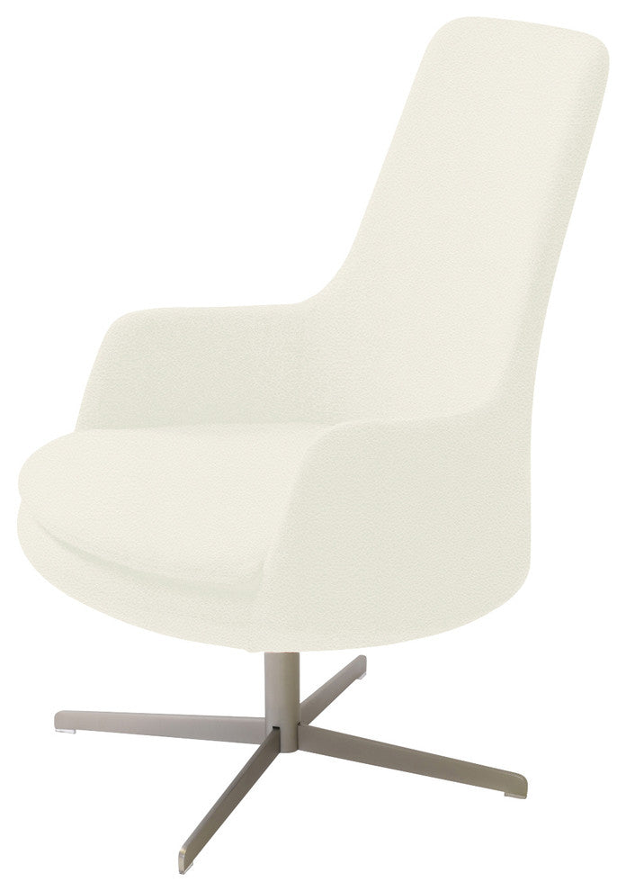 Dervish 4 Star High Back Chair, Matte Brushed Nickel Base, White Leatherette