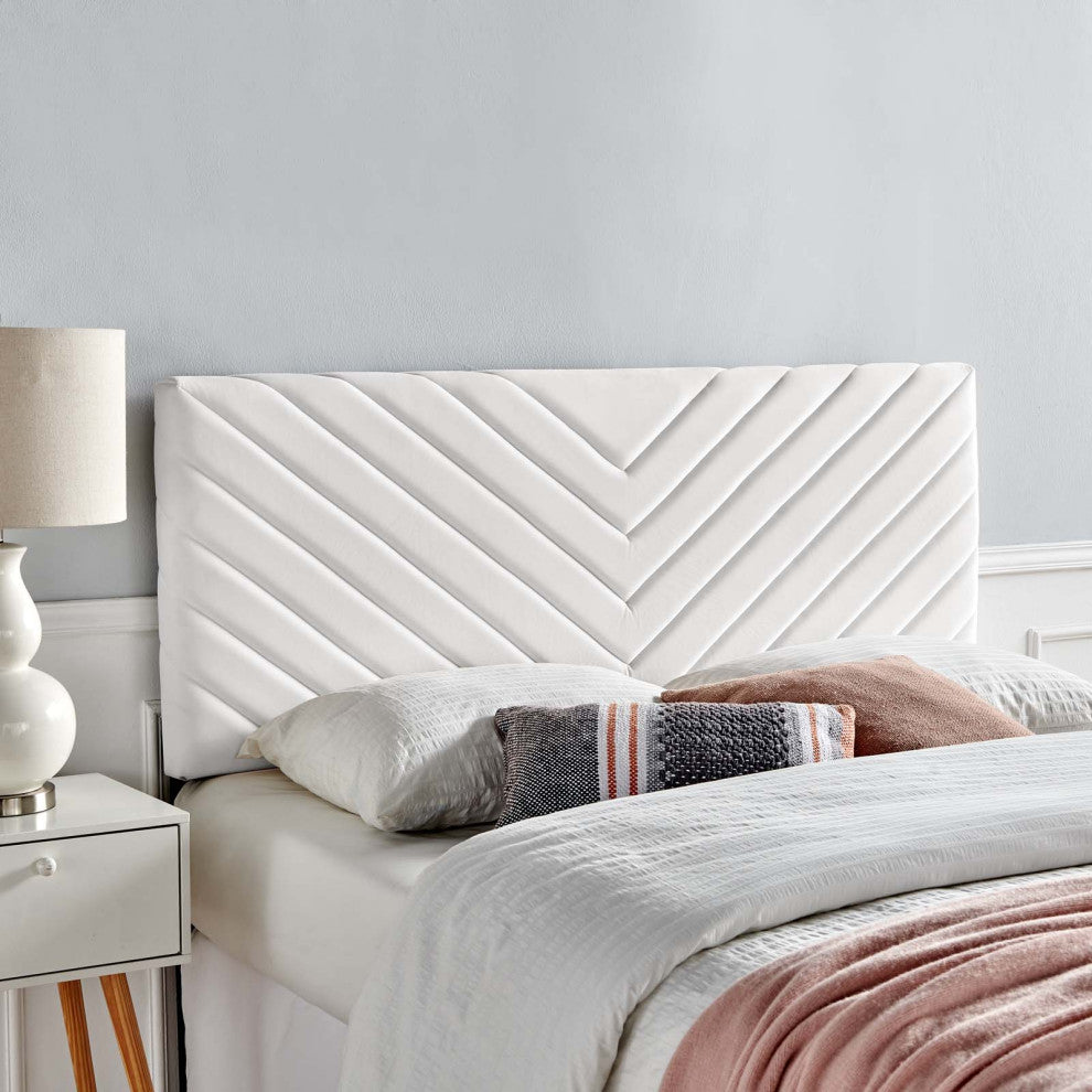 Tufted Headboard, King Size, Velvet, White, Modern Contemporary, Bedroom Master