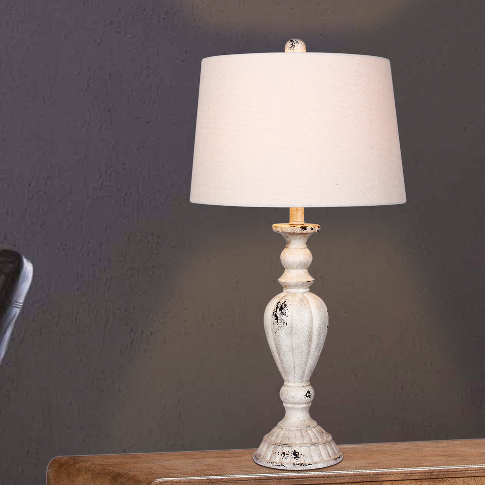 Resin Table Lamp In Cottage, Antique White, 29.5"