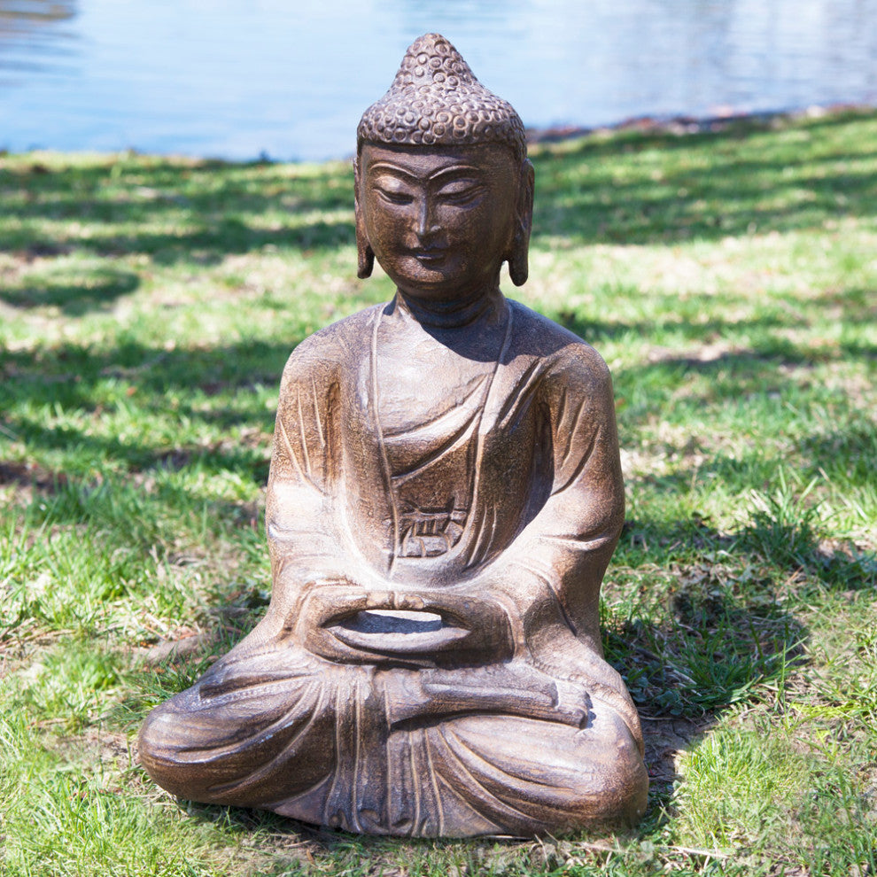 Stone Oriental Meditating Buddha Statue