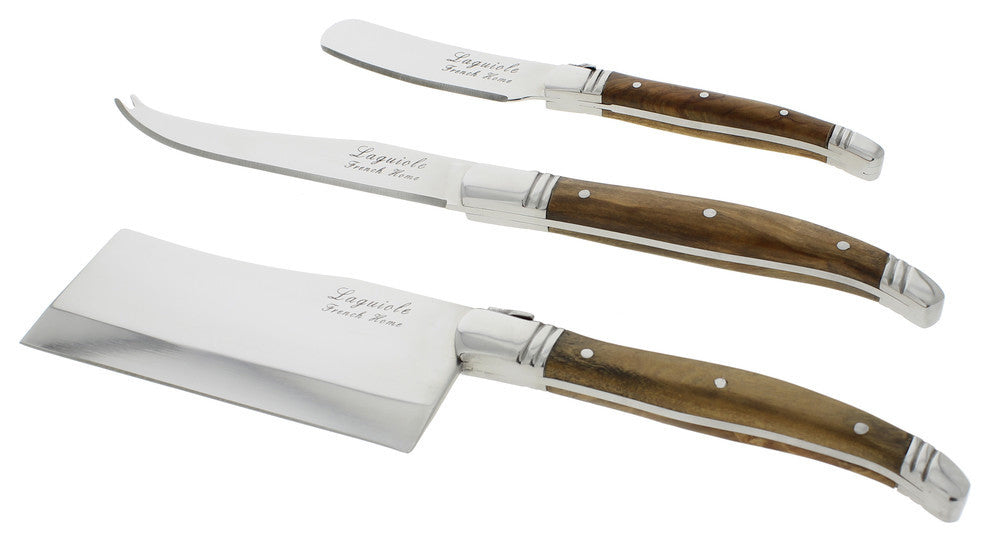 3 Piece Laguiole Connoisseur Olive Wood Cheese Set