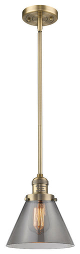 1-Light Large Cone 8" Pendant, Brushed Brass, Glass: Smoked