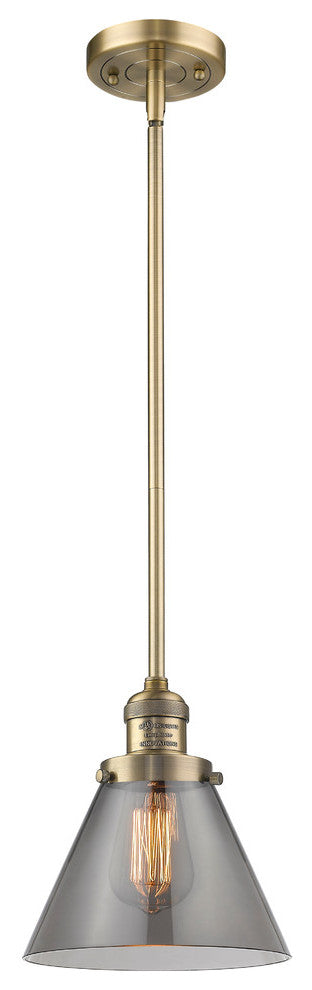 1-Light Large Cone 8" Pendant, Brushed Brass, Glass: Smoked
