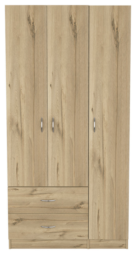 Eureka 3 Door Armoire with 2 Drawers, Inner Shelves, and Rod, Light Oak