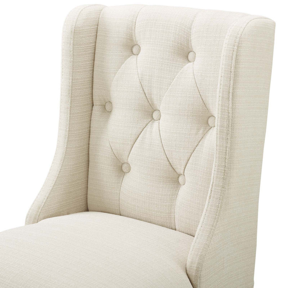 Tufted Counter Stool Chair, Fabric, Wood, Beige, Bar Pub Cafe Bistro Restaurant