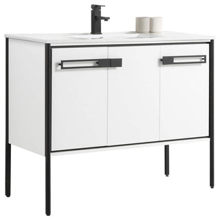 Oakville Bath Vanity, Ceramic Sink, White Matte, 42 Inch, Black Hardware