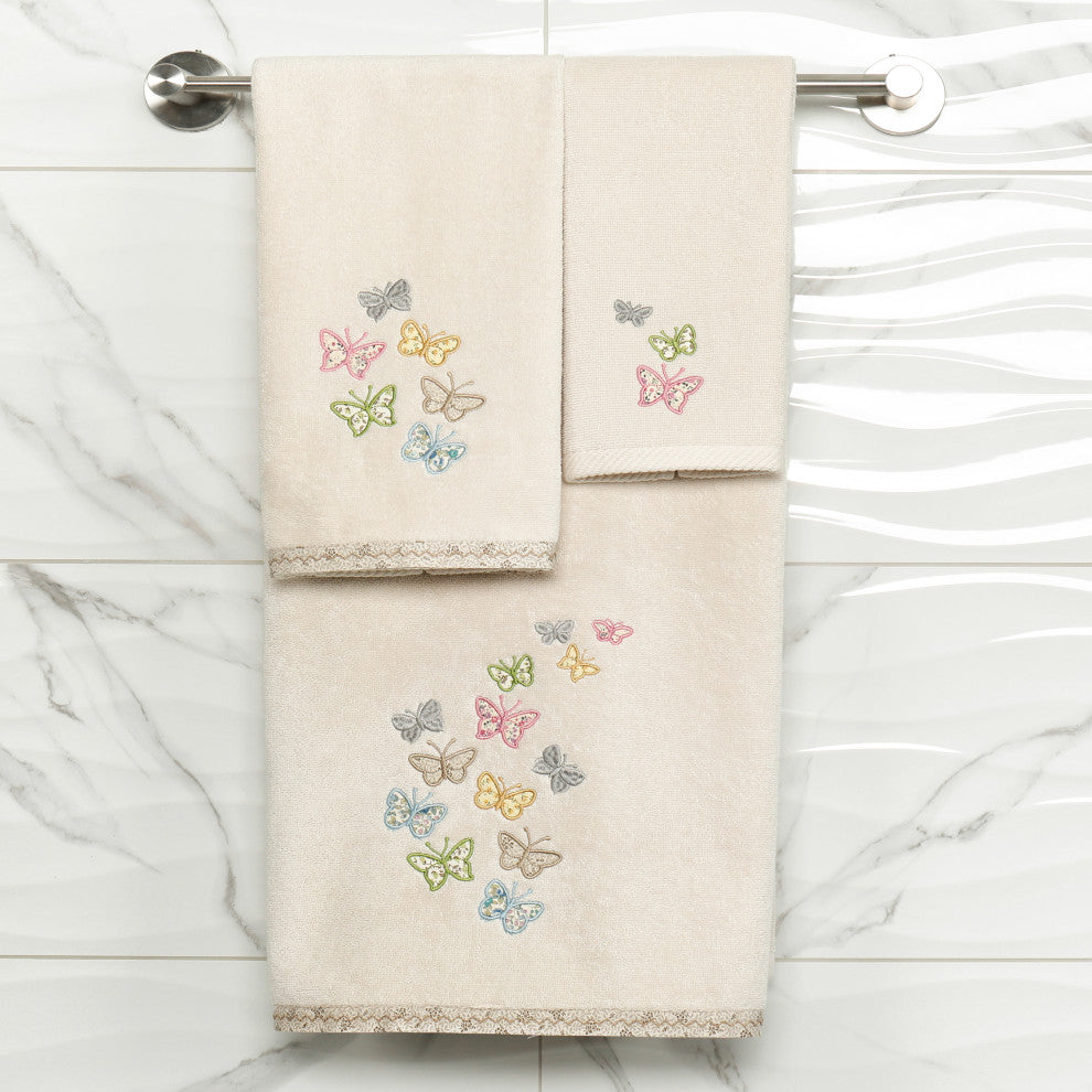 Linum Home Textiles 100% Turkish Cotton MARIPOSA 4PC Embellished Towel Set