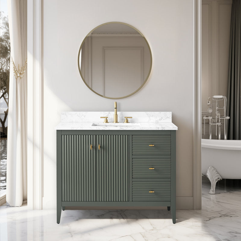 Vanity Art Freestanding Vanity, Vintage Green, 42", Single Sink, Golden Brushed