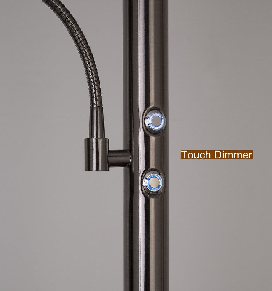 Saturn II 71" Torchiere Lamp w/ Reading Light, Touch Dimmer, Black Brushed Steel