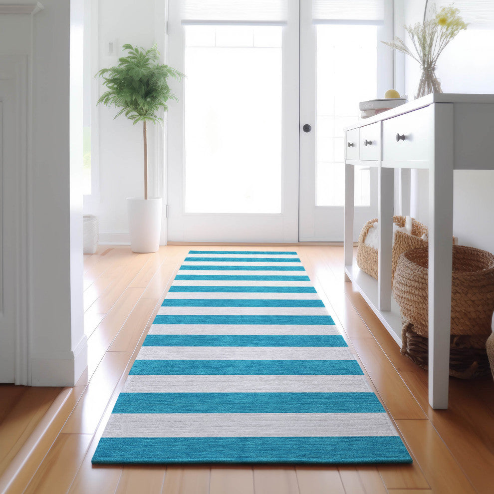 Premium Machine Washable Mayfield AMF528 Teal 2'3" x 7'6" Runner Rug