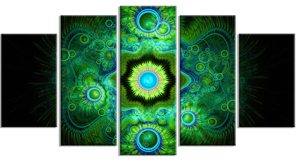 Cabalistic Bright Green Texture, Abstract Canvas Art Print, 60"x32", 5 Panels