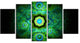 Cabalistic Bright Green Texture, Abstract Canvas Art Print, 60"x32", 5 Panels
