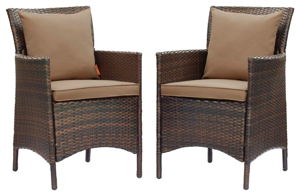 Conduit Outdoor Patio Wicker Rattan Dining Armchair Set of 2 - Brown Mocha