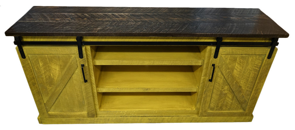 Barn Style 68" Wide Entertainment Console, Tempting Turquoise, Havana Gold Top