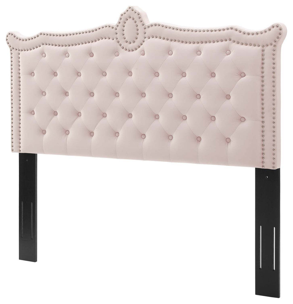 Tufted Headboard, Nailhead, King California Size, Pink, Velvet, Modern