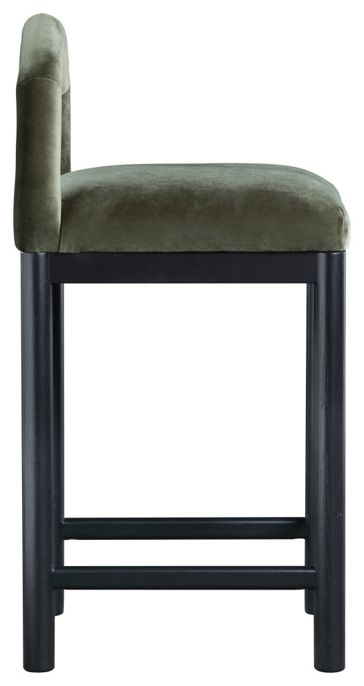 Conrad Upholstered Bar and Counter Stool, Green, Velvet, Black