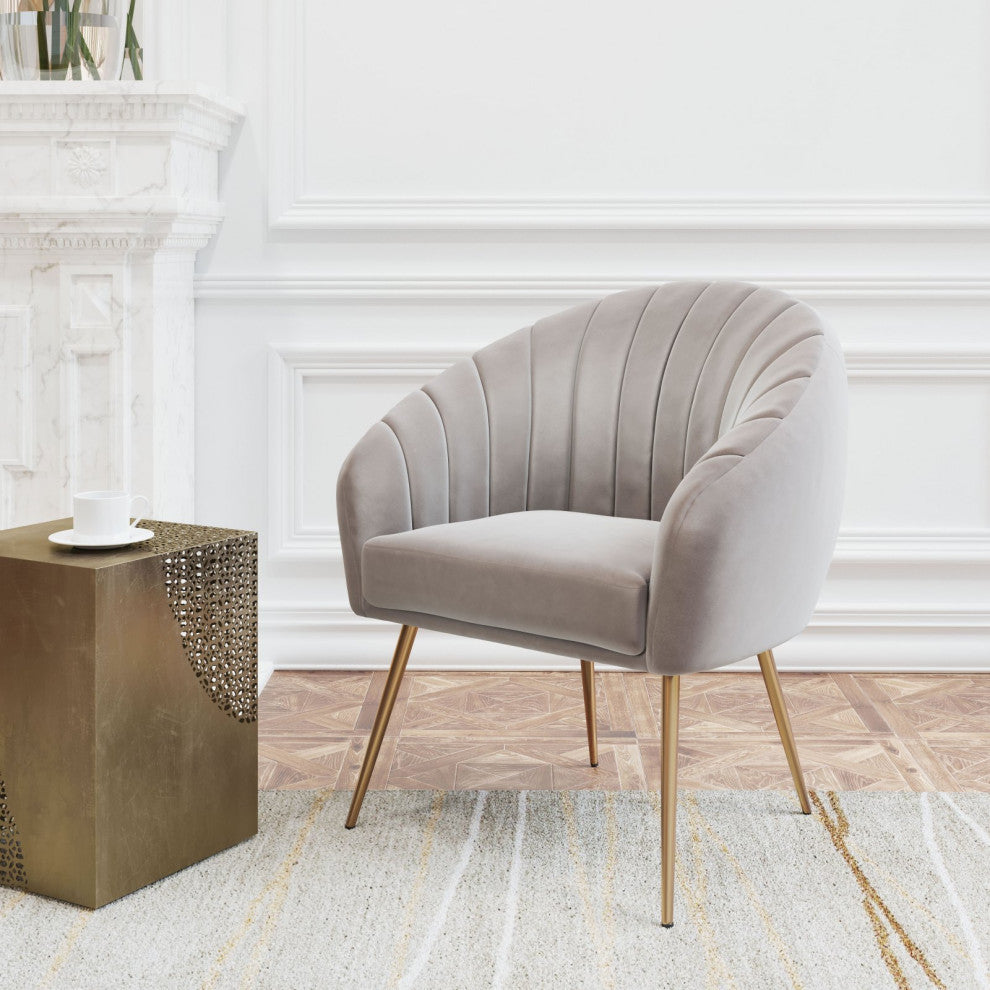 Accent Chair, Steel Metal, Fabric, Gray, Gold, Lounge Lobby Hospitality