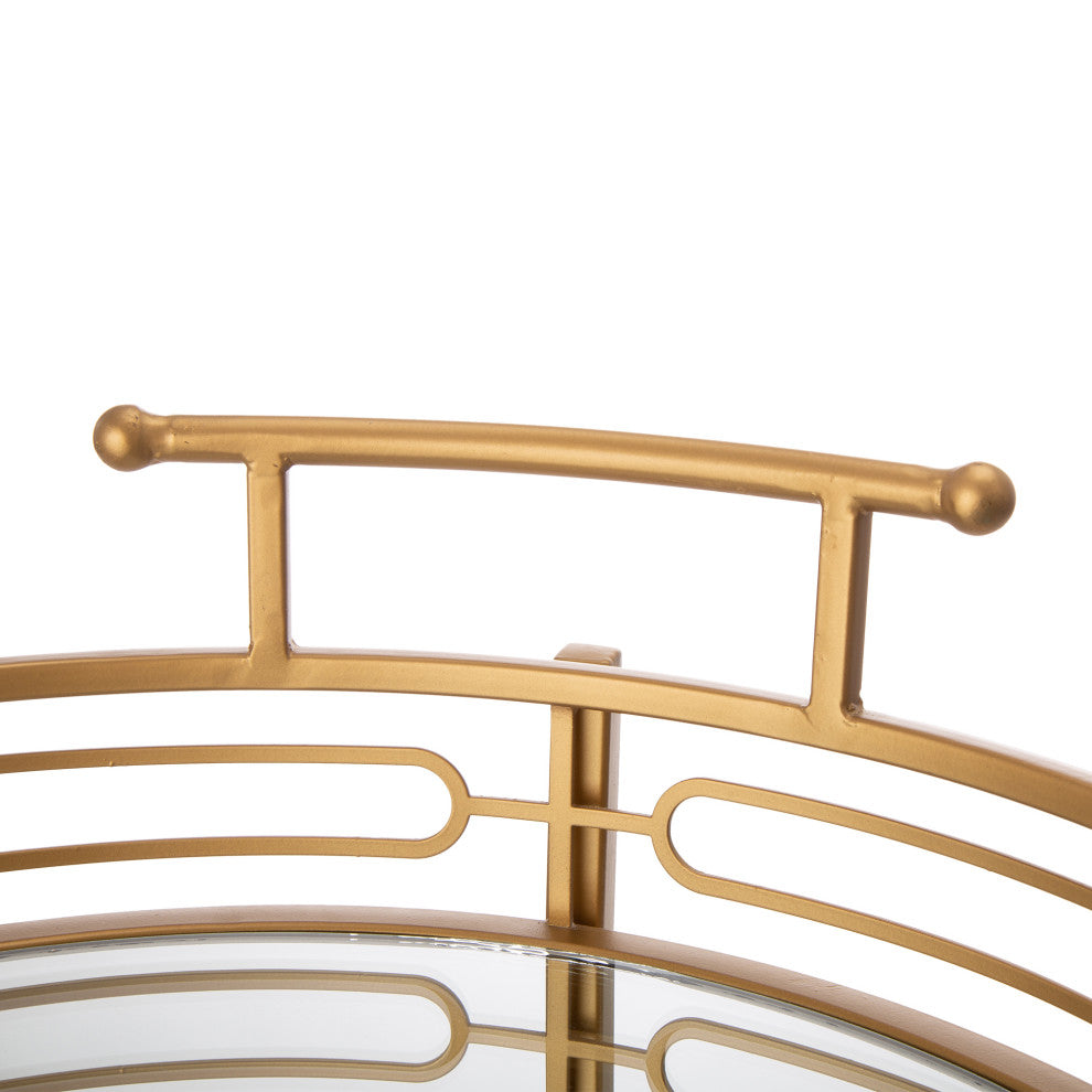 27.00"H Deluxe Metal Mirrored Bar Cart, Golden, Round