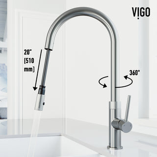 VIGO Bristol 19" H Single Handle Pull-Down Sprayer Kitchen Faucet, Stainless Steel, Without Extras