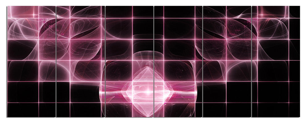 Pink Bat Outline on Radar, Abstract Canvas Art Print, 70"x28", 6 Panels