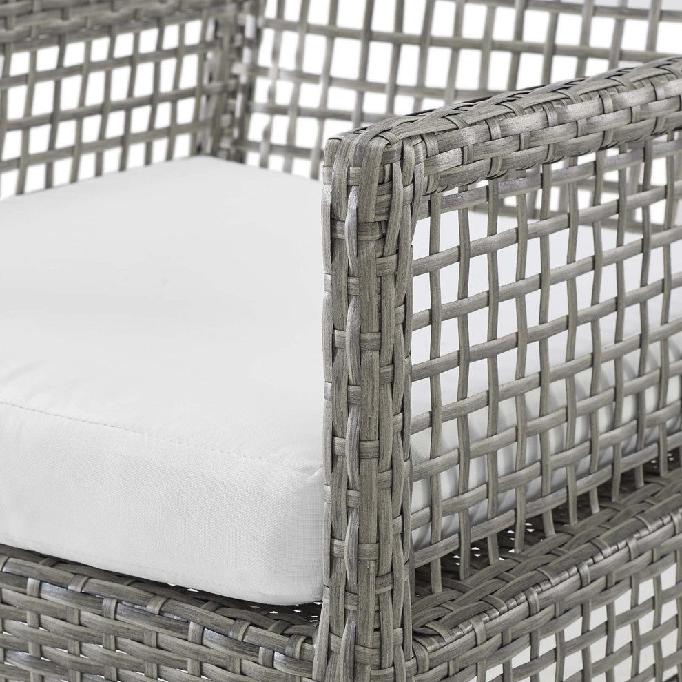Modern Outdoor Dining Chair Armchair and Table Set, Rattan Fabric, Gray White