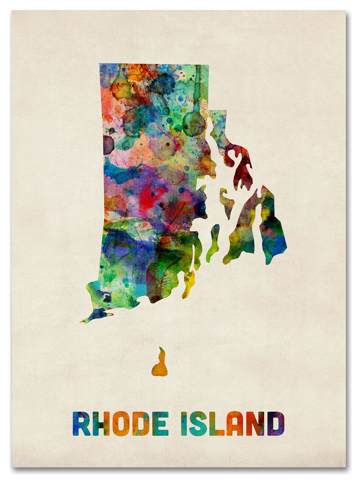 'Rhode Island Map' Canvas Art by Michael Tompsett