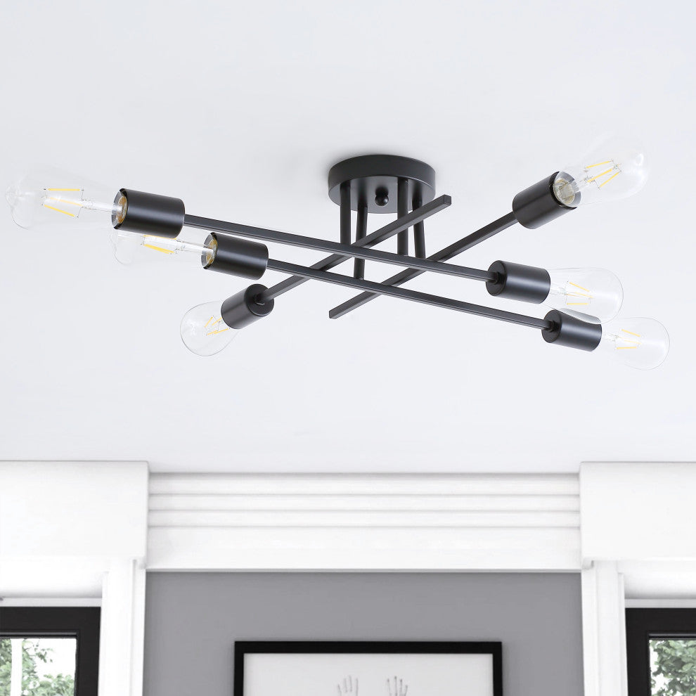 Industrial 6-Light Sputnik Semi Flush Mount Light