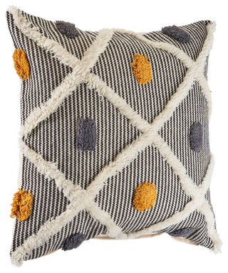 Striped and Tufted Multicolored Throw Pillow