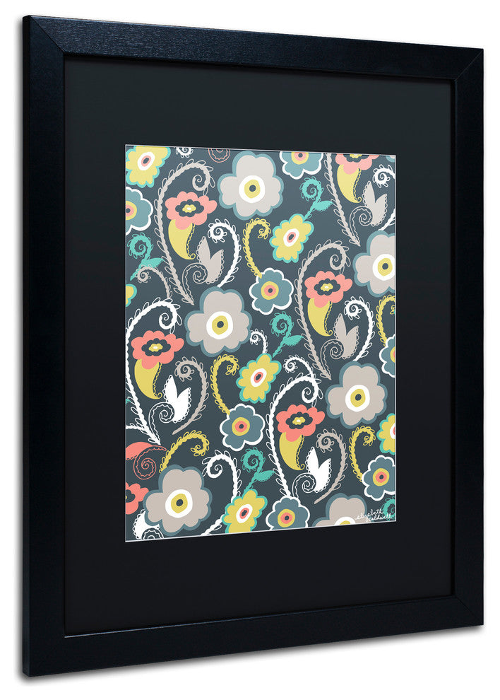 Elizabeth Caldwell 'Suzani Garden' Art, Black Frame, Black Mat, 16x20
