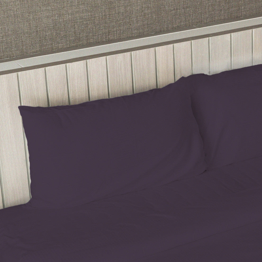 Egyptian Cotton Feel Coolest Soft, 4-Piece Sheet Deep Pockets, Eggplant, King/Ca