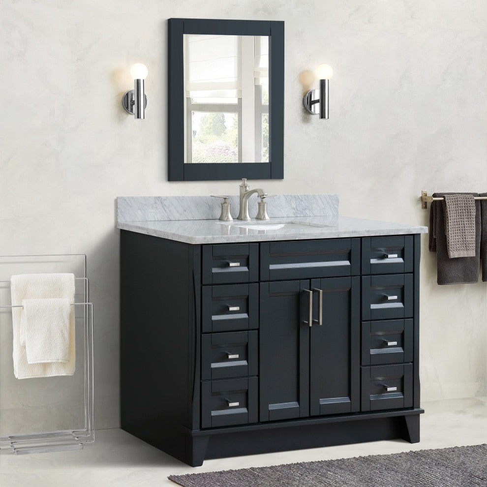 49" Single Sink Vanity, Dark Gray Finish With White Carrara Marble
