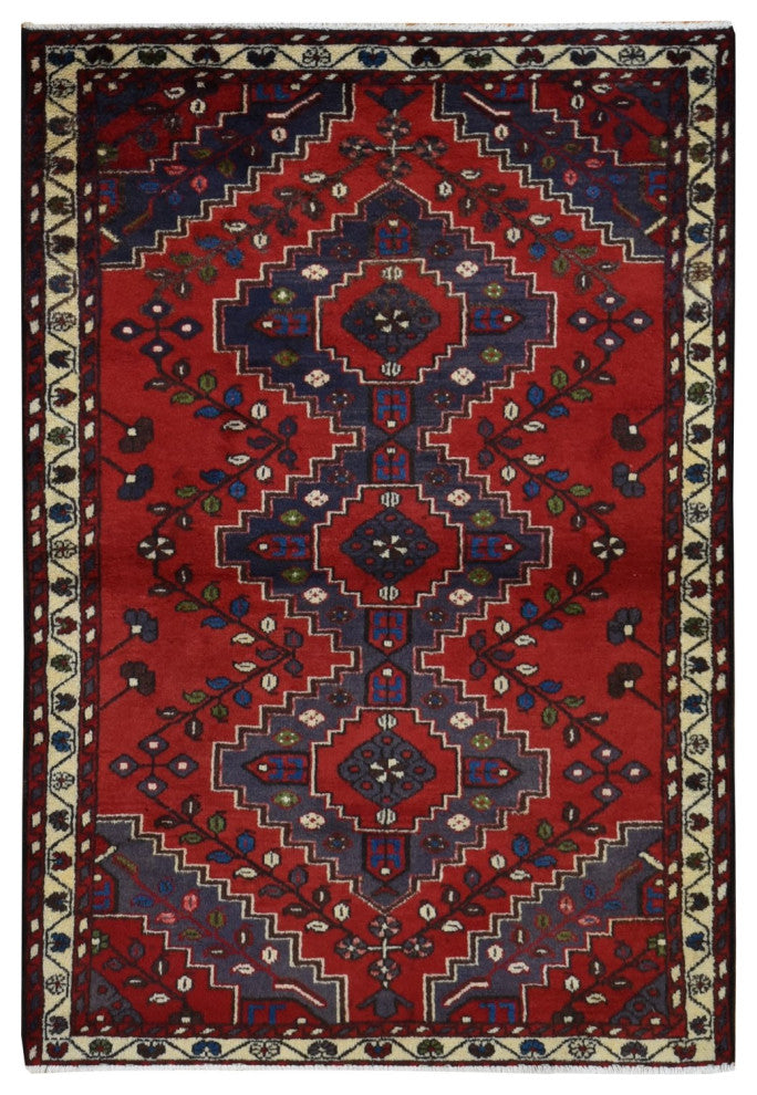 Red New Bohemian Persian Malayer Pure Wool Hand Knotted Rug 3'5" x 5'