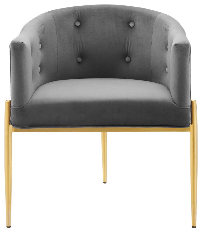Tufted Accent Chair, Set of 2, Velvet, Metal, Gray, Modern, Lounge