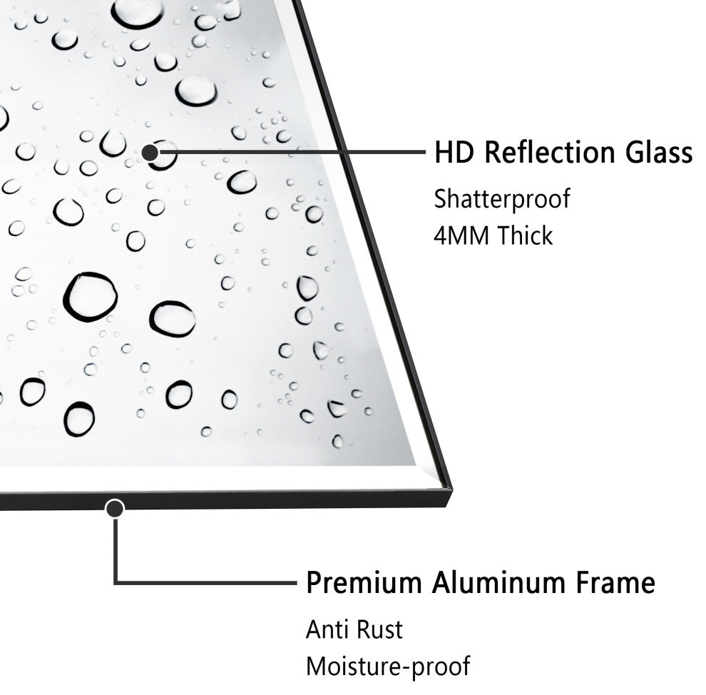 Rectangle Aluminum Framed Wall Mounted Mirror With Beveled Edge, Black, 30"x36"