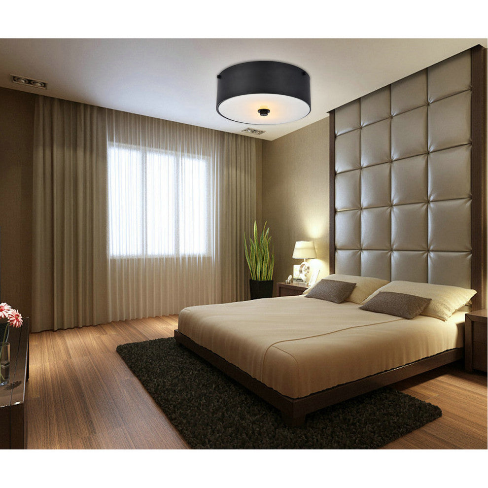 Living District Hazen 2-Light Metal Flush Mount in Flat Black/Frosted White