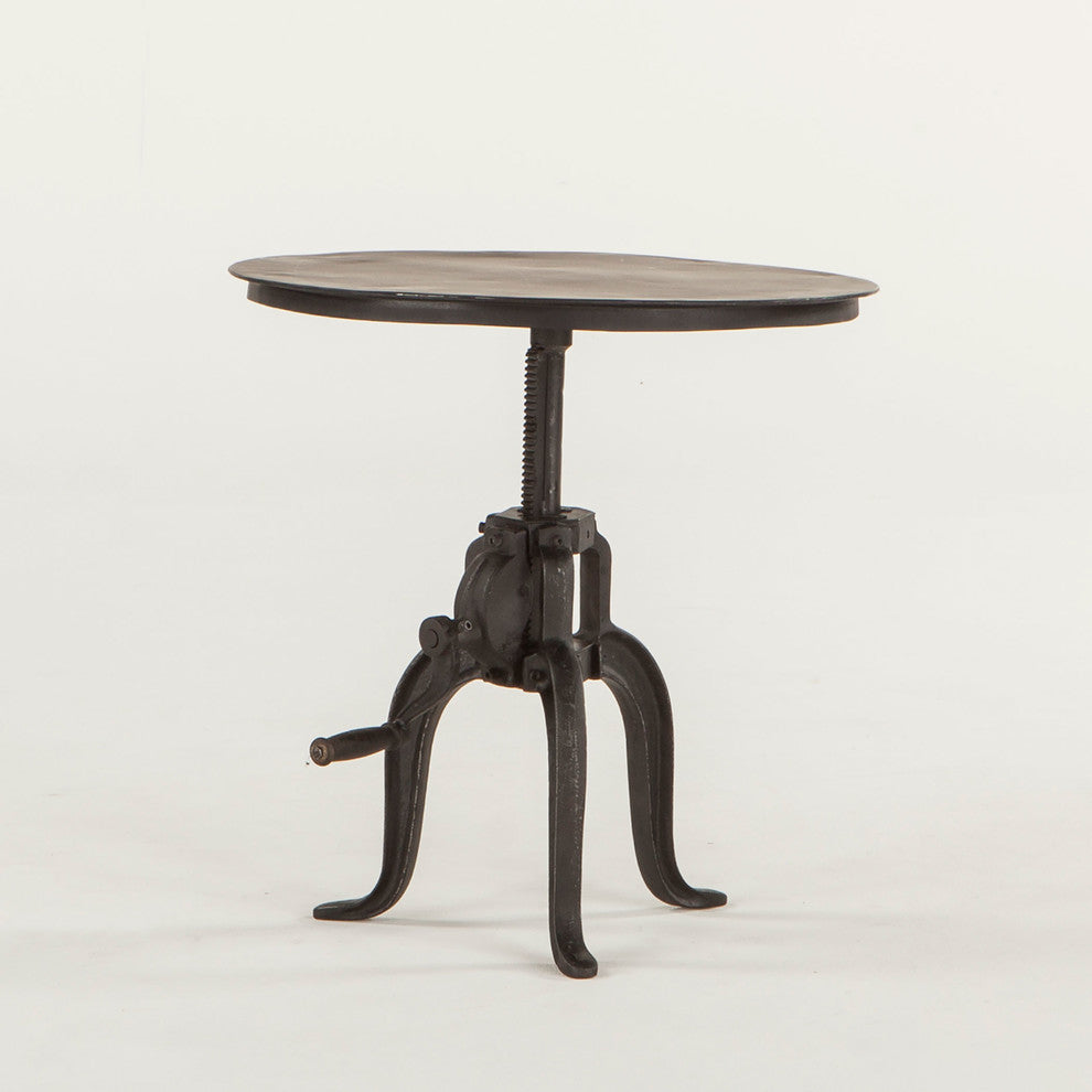 Artezia 24-Inch Adjustable Crank Iron Side Table with Matte Black Finish