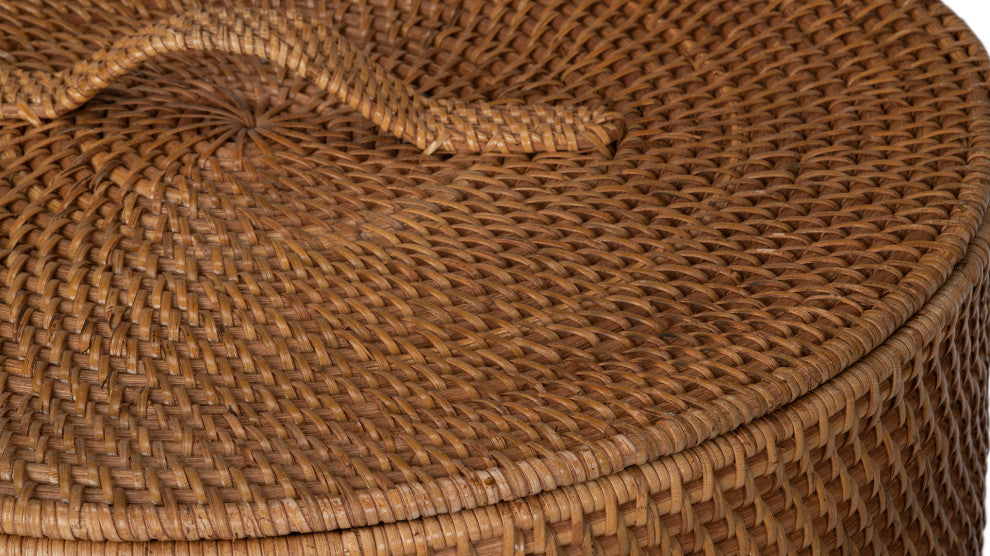 Loma Round Rattan Hamper and Laundry Basket With Removable liner, Honey Brown
