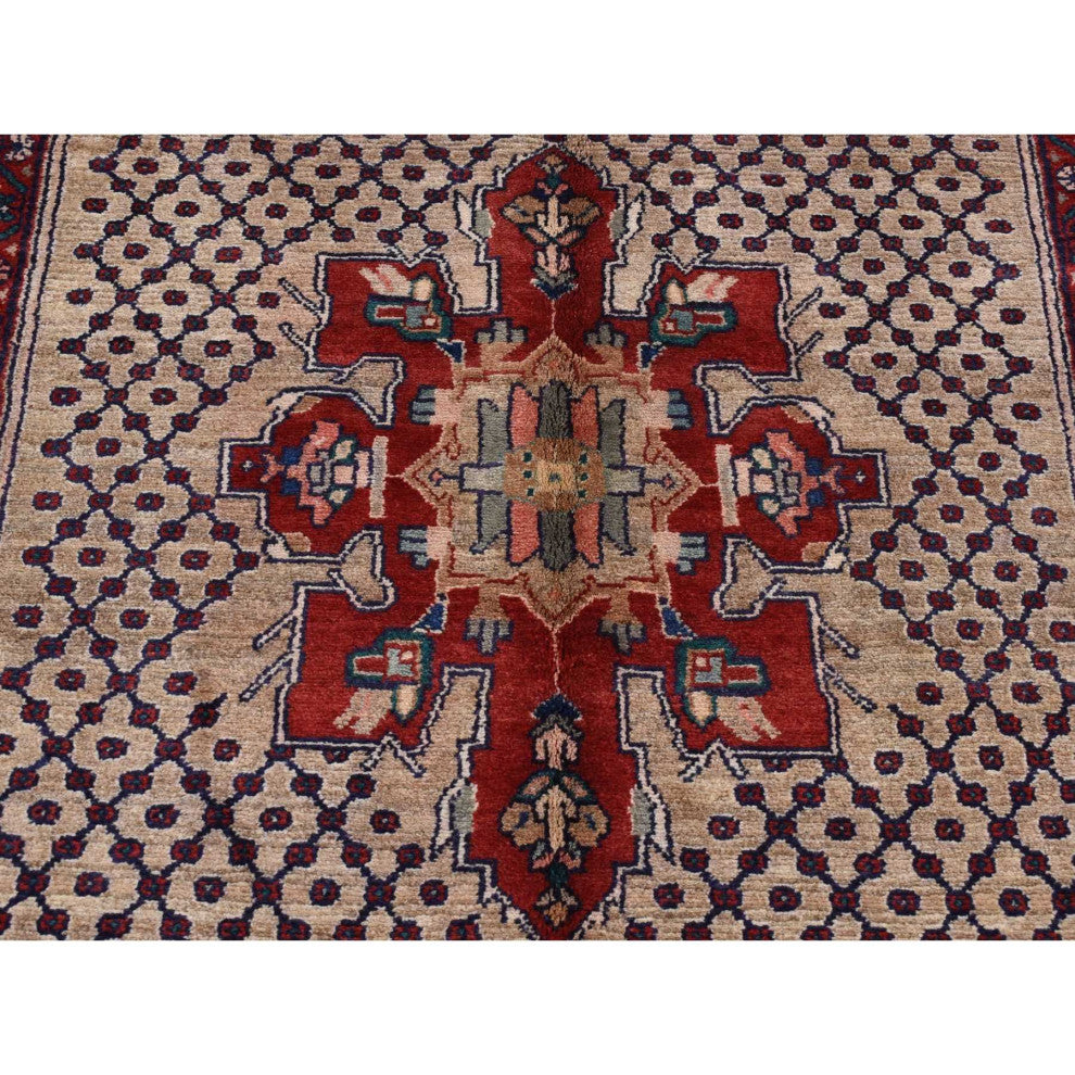 Brown New Persian Hamadan Camel Hair Pure Wool Hand Knotted Rug 5'1" x 10'2"