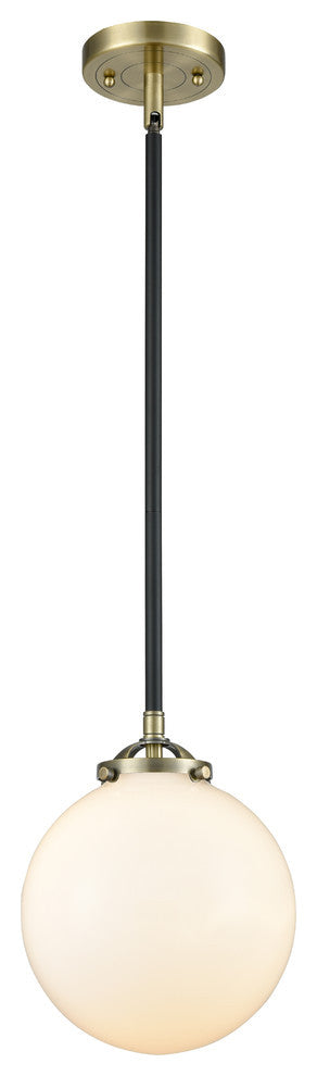 1-Light Beacon 8" Mini Pendant, Black Antique Brass, Shade: Gloss White