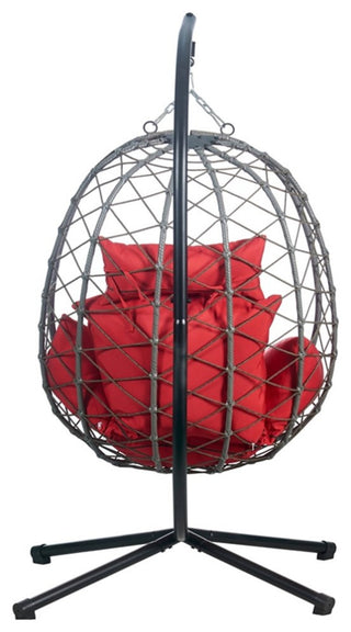 Leisuremod Summit Single Person Swing Chair in Steel with Red Cushions