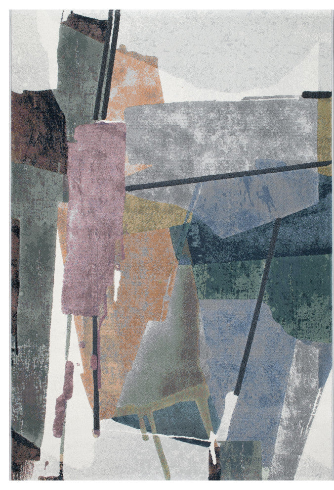 Essentials Abstract Orange, Sage, Blue, Gray, Ivory and Mauve Olefin Area Rug