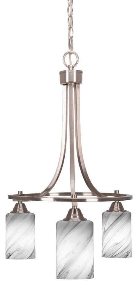 Paramount Downlight 3-Light Chandelier, Brushed Nickel, 4" Onyx Swirl Glass