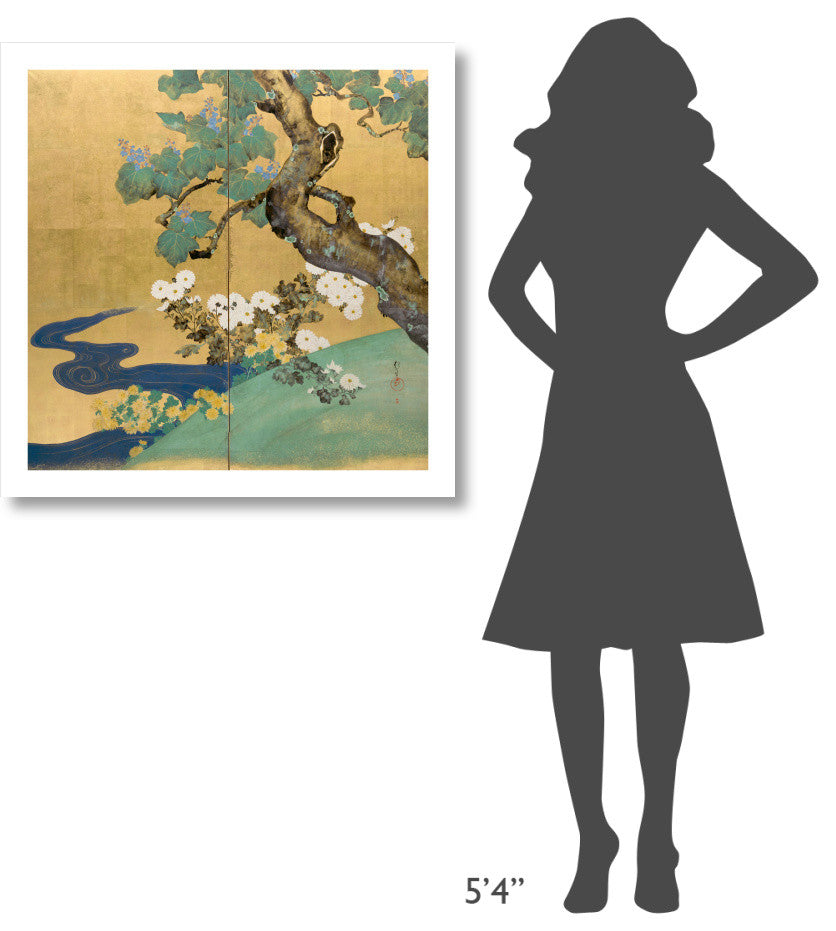 "Paulownias and Chrysanthemums, late 1700s-early 1800s" Paper Art, 32"x32"