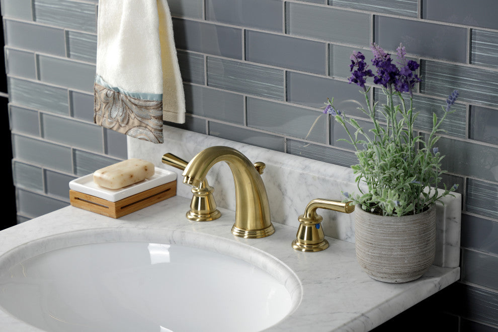 Kingston Brass KB987RXLSB Widespread Bathroom Faucet, Pop-Up Drain